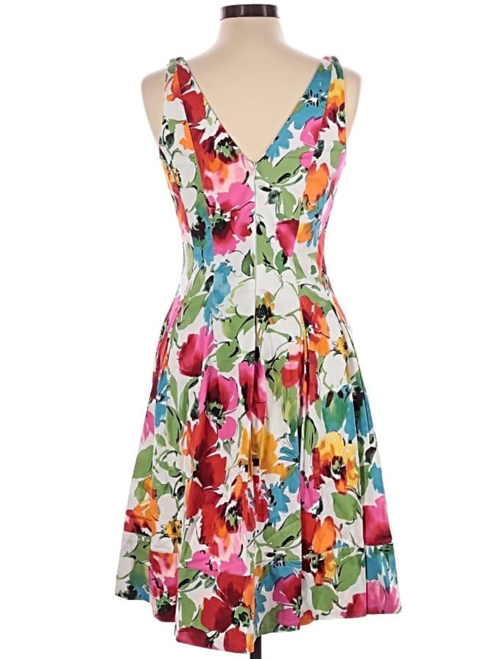 Ralph Lauren Summer Tropical Floral V Neck Fit Flare Cocktail Dress Plus Size 16 - Picture 2 of 3